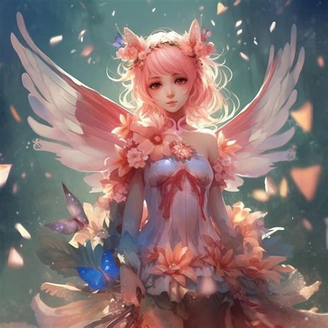 Premium AI Image | Anime girl with pink hair and wings in a pink dress generative ai