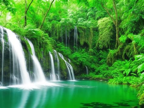 Premium Photo | Amazon rainforest waterfall landscape nature wallpaper design