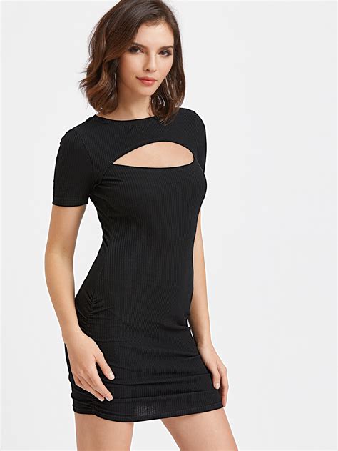 Cutout Chest Ruched Side Ribbed Bodycon Dress Shein Sheinside