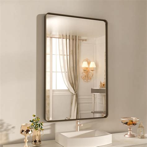 24x32 Inch Bronze Bathroom Mirror For Vanity Brushed Bronze Metal