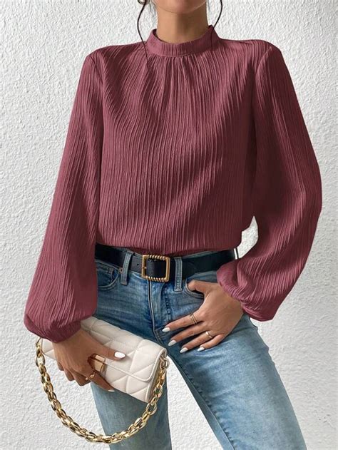 Shein Frenchy Mock Neck Keyhole Back Blouse Shein Usa