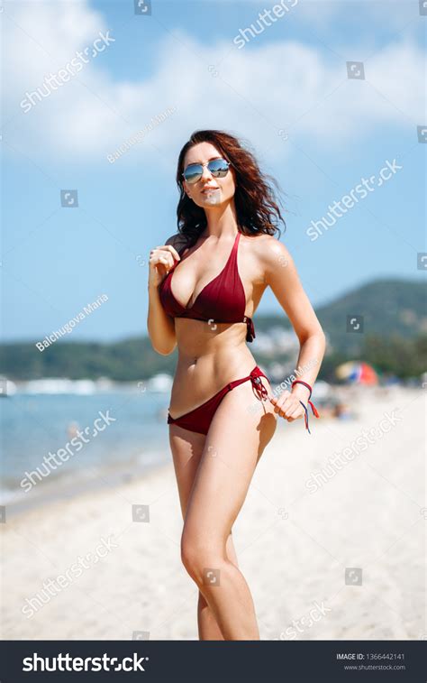 Beautiful Brunette Girl Red Bikini Swimsuit Stock Photo Shutterstock
