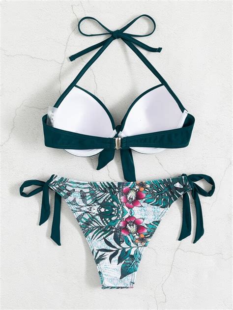 Shein Swim Vcay Conjunto De Bikini Con Estampado Tropical Parte