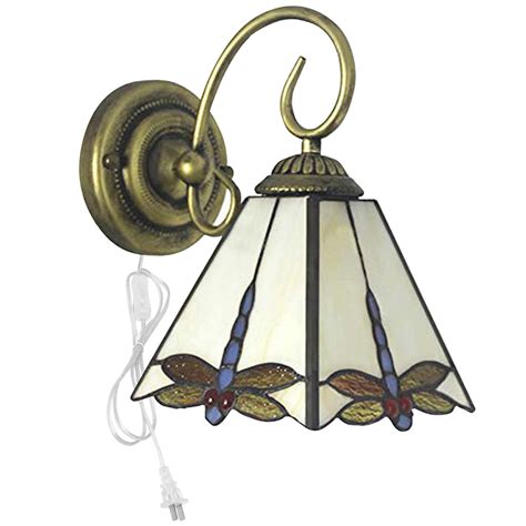 Kiven Plug In Wall Lamp Tiffany Style Plug In Wall Sconce With Glass