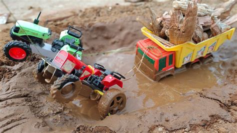 Tata Truck Stuck In Deep Mud Pulling Out Eicher Tractor Sonalika