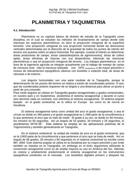 PDF PLANIMETRIA Y TAQUIMETRIAfagro2 Fagro Edu Uy Hidrologia Riego