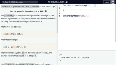 Lesson 109 Basic Javascript Use The Parseint Function With A Radix Youtube