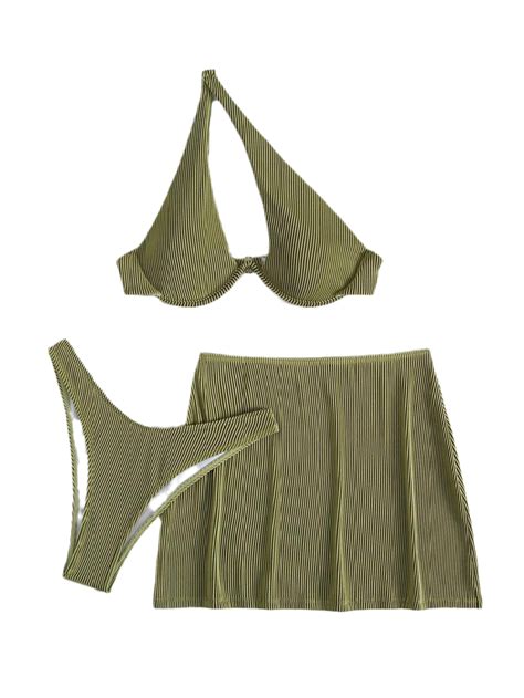 Olive Green Solid Cut Out Sexy High Cut Women S Bikini Sets Walmart