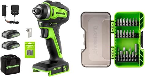 Greenworks V Brushless Cordless Impact Driver Kit Batteries And