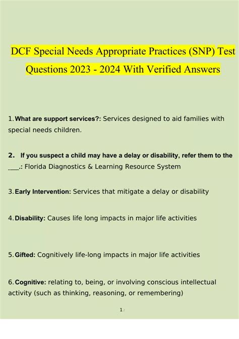 DCF Special Needs Appropriate Practices (SNP) Test Questions With ...