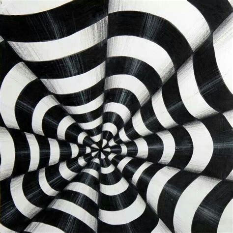 Black And White Round Cone Spiral Glossy Illusion Pattern Op