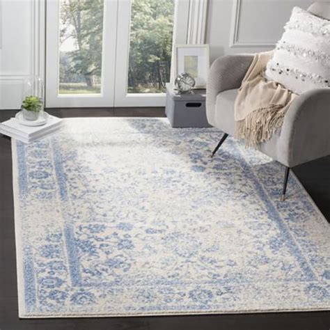 Floral Pattern Ivory Blue Area Rug Antique Farmhouse