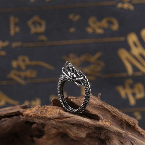 New Fashion Dragon Ring Retro Titanium Steel Punk Domineering Opening Ring Dragon Jewelry For