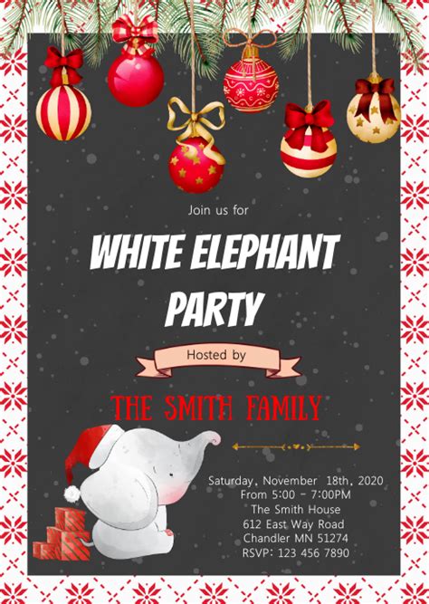 Christmas White Elephant Party Invitation Template Postermywall