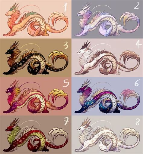 Four Different Types Of Dragon Tails With Numbers In The Bottom Right