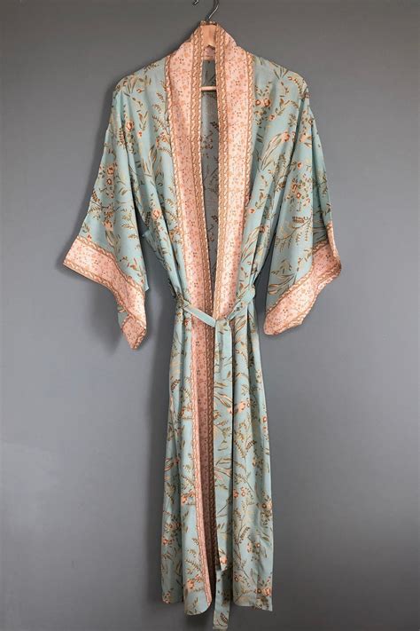 Kimono Robe Mint Green Dressing Gown Vintage Style Cotton Unique