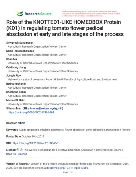 Pdf Role Of The Knotted Like Homeobox Protein Kd In Regulating