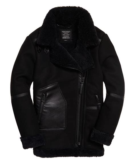 Womens Ophelia Wool Aviator Jacket In Black Superdry