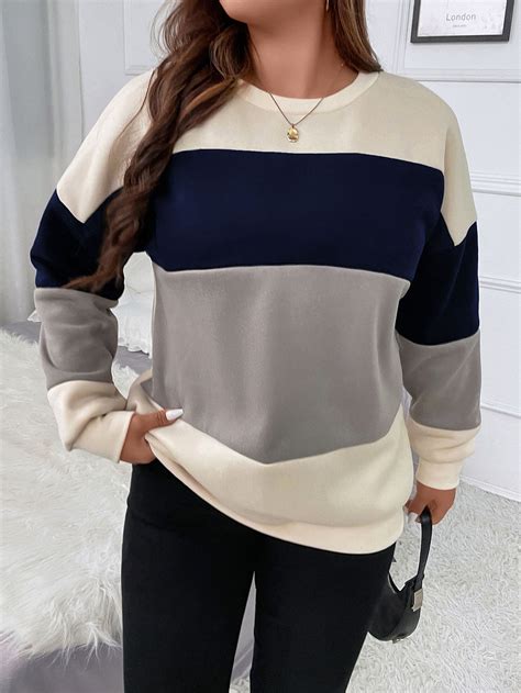 Shein Lune Plus Color Block Drop Shoulder Sweatshirt Shein Usa