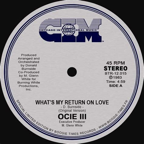 Ocie Iii Whats My Return On Love Original Version Tony Massera Dub