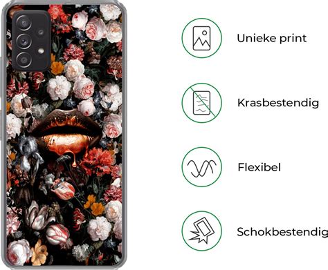 Samsung Galaxy A G Hoesje Lippen Bloemen Verf Oranje Kunst