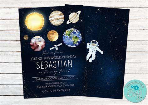 Editable Planet Birthday Invitation. Outer Space Invitation. Space Birthday. Space Themed ...