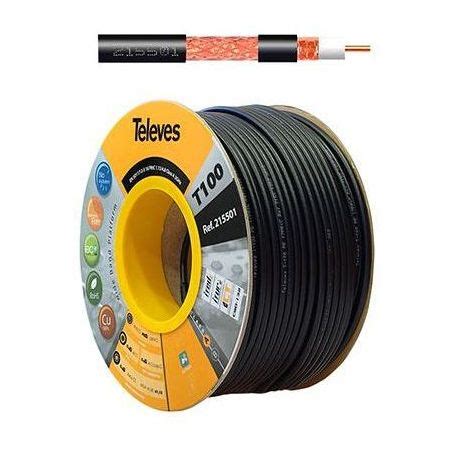 Cartão Coaxial 100m cabo coaxial T100plus Fca A 16PRtC Preto Televes