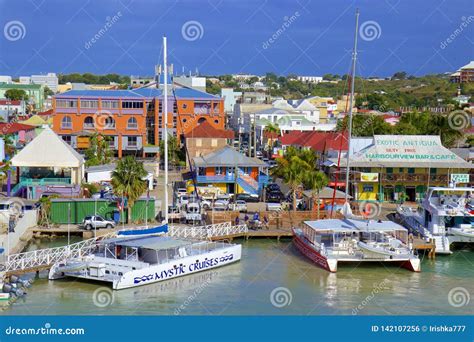 St John`s and a Cruise Port in Antigua, Caribbean Editorial Photo ...