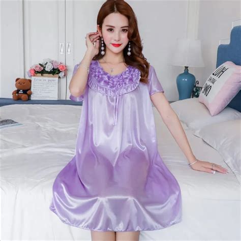 Plus Size Satin Silk Nightgown With Lace Detailing Sexy Lingerie Robe For Women Soft And
