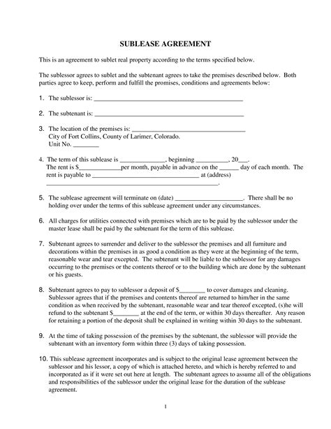 Customizable Sublease Agreement Template For Subtenants And Sublessors