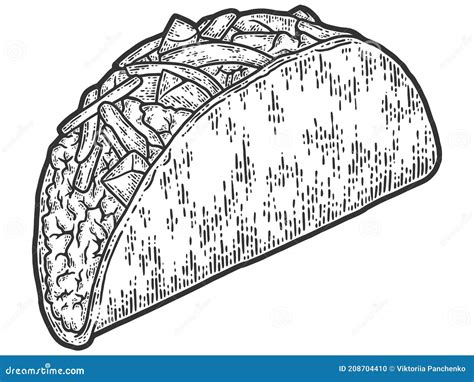 Taco Traditional Mexican Dish Sketch Scratch Board Imitation