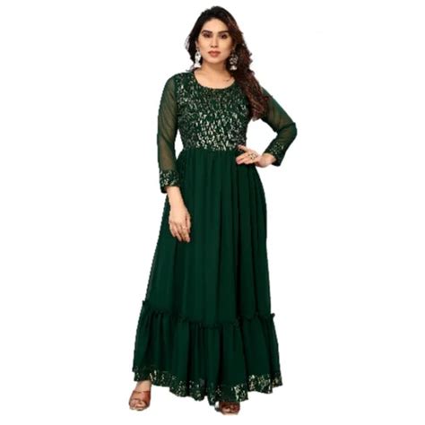 Generic Women S Sequence Work Georget Long Gown Green At Rs 1686 00