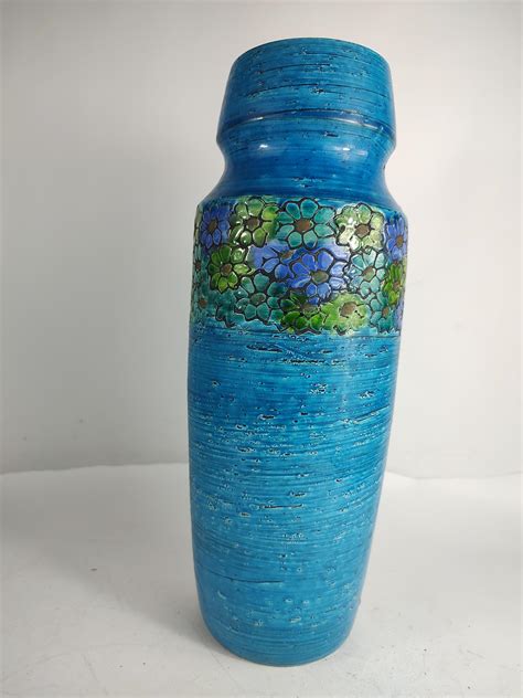 Mid Century Modern Tall Rimini Blue Vase By Bitossi And Aldo Tura