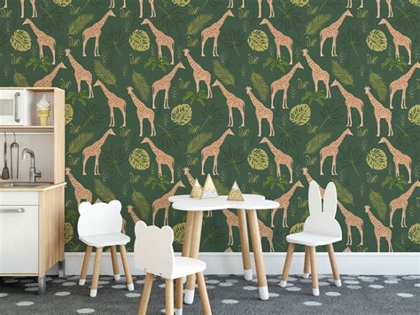 Green giraffe pattern wallpaper - Peel and Stick Removable | Fancy Walls