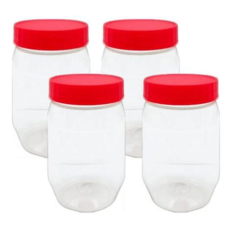 4X PLASTIC STORAGE JARS SCREW TOP LIDS PET JAR SPICES FOOD CONTAINERS