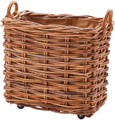 Wovenhill Bamboo Rattan Extra Large Log Basket With Wheels Hoop