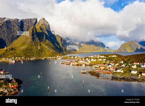 Aerial view of Reine Bay, Moskenes, Nordland, Lofoten Islands, Norway ...
