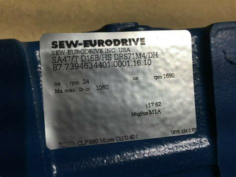 Sew Eurodrive Inverter Duty Unused Model Sa T D B Hs Drs M Dh