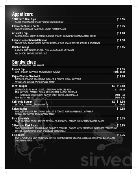 Muddy Waters Bar And Grill Menu In Prescott Wisconsin Usa