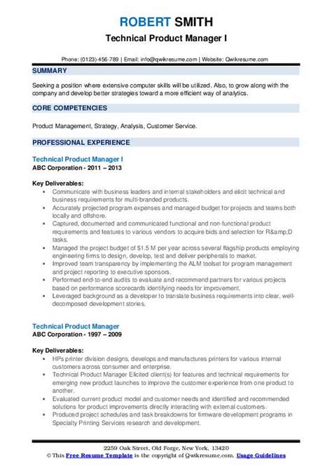 Technical Product Manager Resume Samples QwikResume