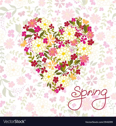 Floral Heart Card Cute Retro Flowers Royalty Free Vector