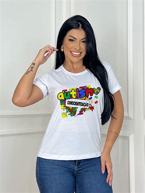 Tshirts feminina polielastano coloridas Autismo Conscientização