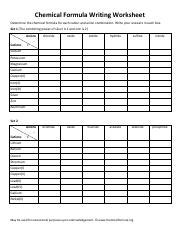 Chemical Formula Writing Worksheet Chemical Formula Writing