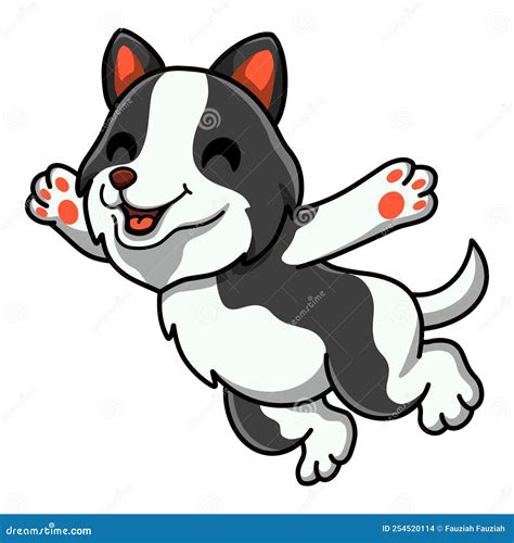 Cute Border Collie Dog Cartoon Jumping Stock Vector - Illustration of
