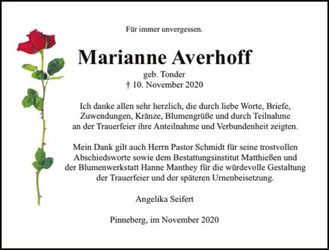 Traueranzeigen Von Marianne Averhoff Sh Z Trauer