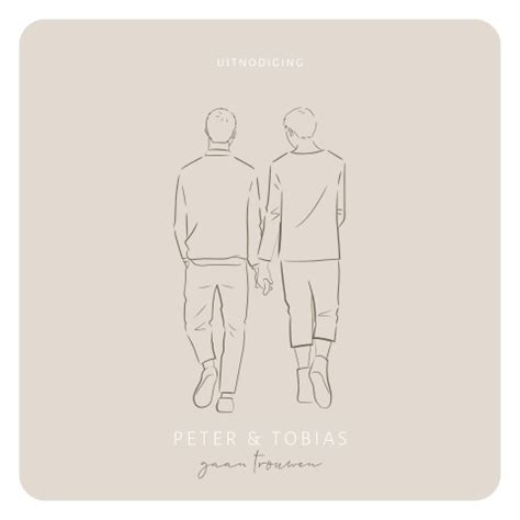 Gay Koppel Trouwkaart Met Lijntekening Twee Mannen