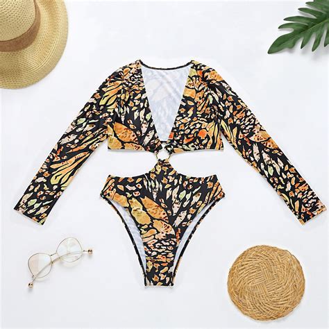 Long Sleeve Leopard Print One Piece Bikini Uniqistic
