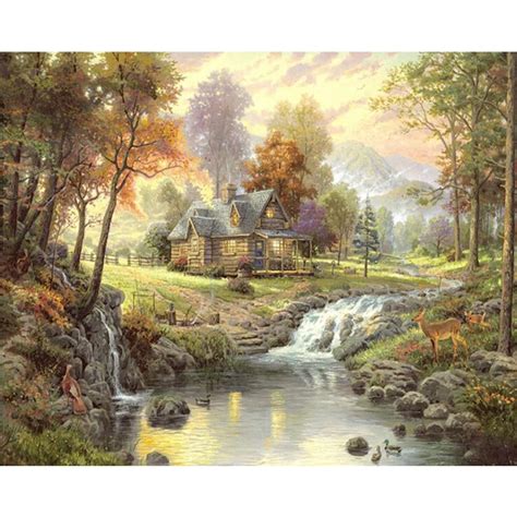 Diamant Broderie Paysage Avec Maison Diamant Peinture Bricolage Diamant