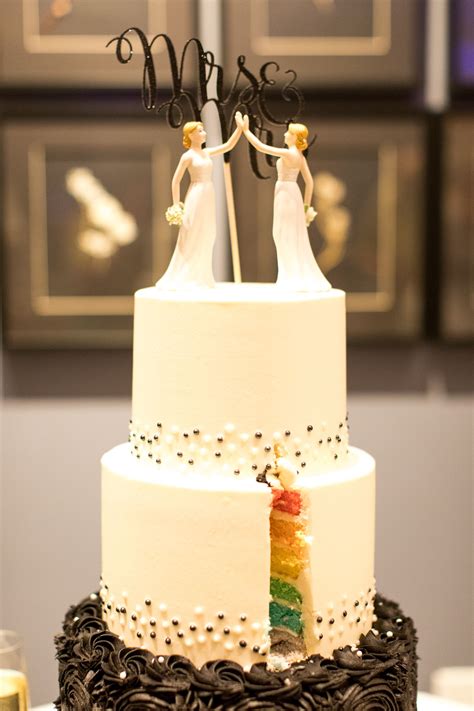 Rainbow Cake with Mrs. and Mrs. Cake Topper