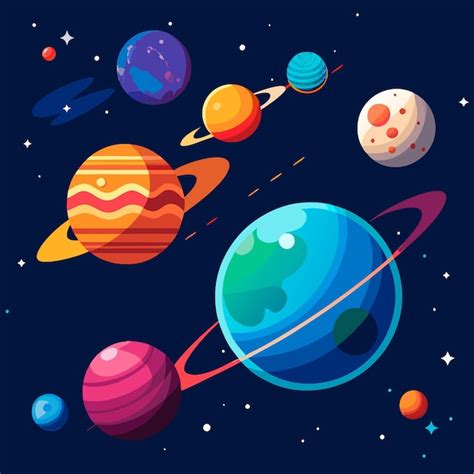 Un Dibujo De Dibujos Animados De Planetas Y Planetas Con Uno Siendo Una Estrella Vector